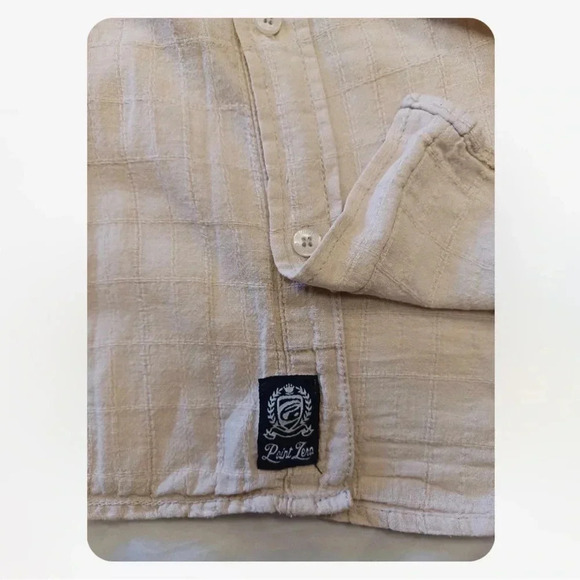 Point Zero Linen Blend Beige Short Sleeve  Button Down Shirt Size Large - Picture 7 of 11